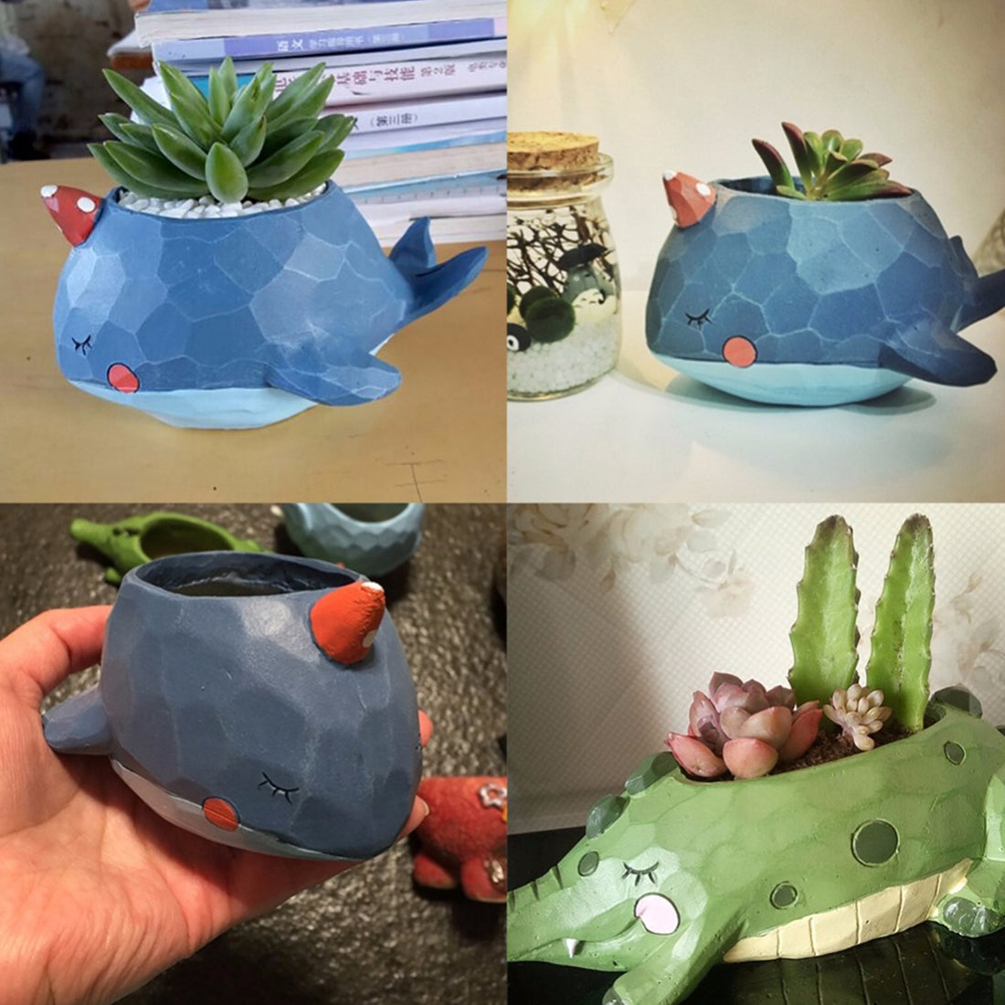 ELECTROPRIME Lovely Home Garden Office Resin Cartoon Animal Crocodile Shaped Plant Flower Pot Decoration Animal Flower Pots Planter