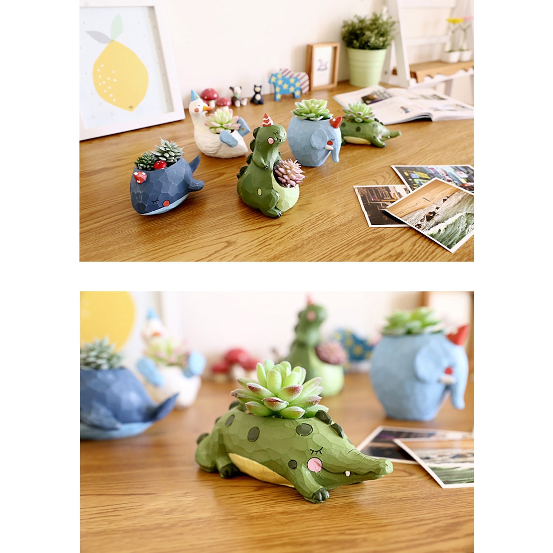 ELECTROPRIME Lovely Home Garden Office Resin Cartoon Animal Crocodile Shaped Plant Flower Pot Decoration Animal Flower Pots Planter
