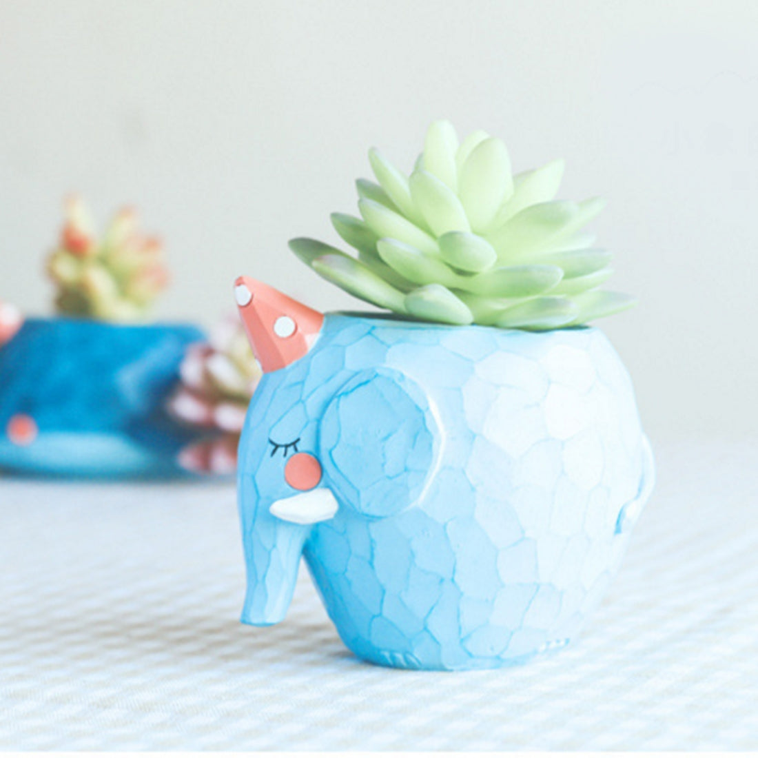 ELECTROPRIME Lovely Home Garden Office Resin Cartoon Animal Blue Elephant Shaped Plant Flower Pot Decoration Animal Flower Pots Planter
