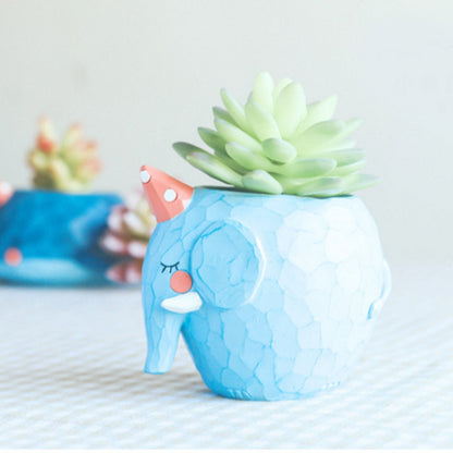 ELECTROPRIME Lovely Home Garden Office Resin Cartoon Animal Blue Elephant Shaped Plant Flower Pot Decoration Animal Flower Pots Planter