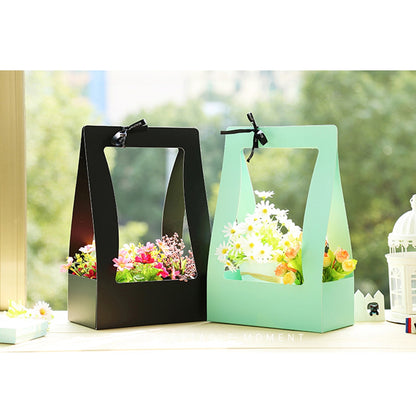 ELECTROPRIME Paper Flower Basket  Portable Basket Flowers Carton Packing Waterproof Florist Fresh Flower Carrier Box Portable Flowers Boxes, Random Color Delivery