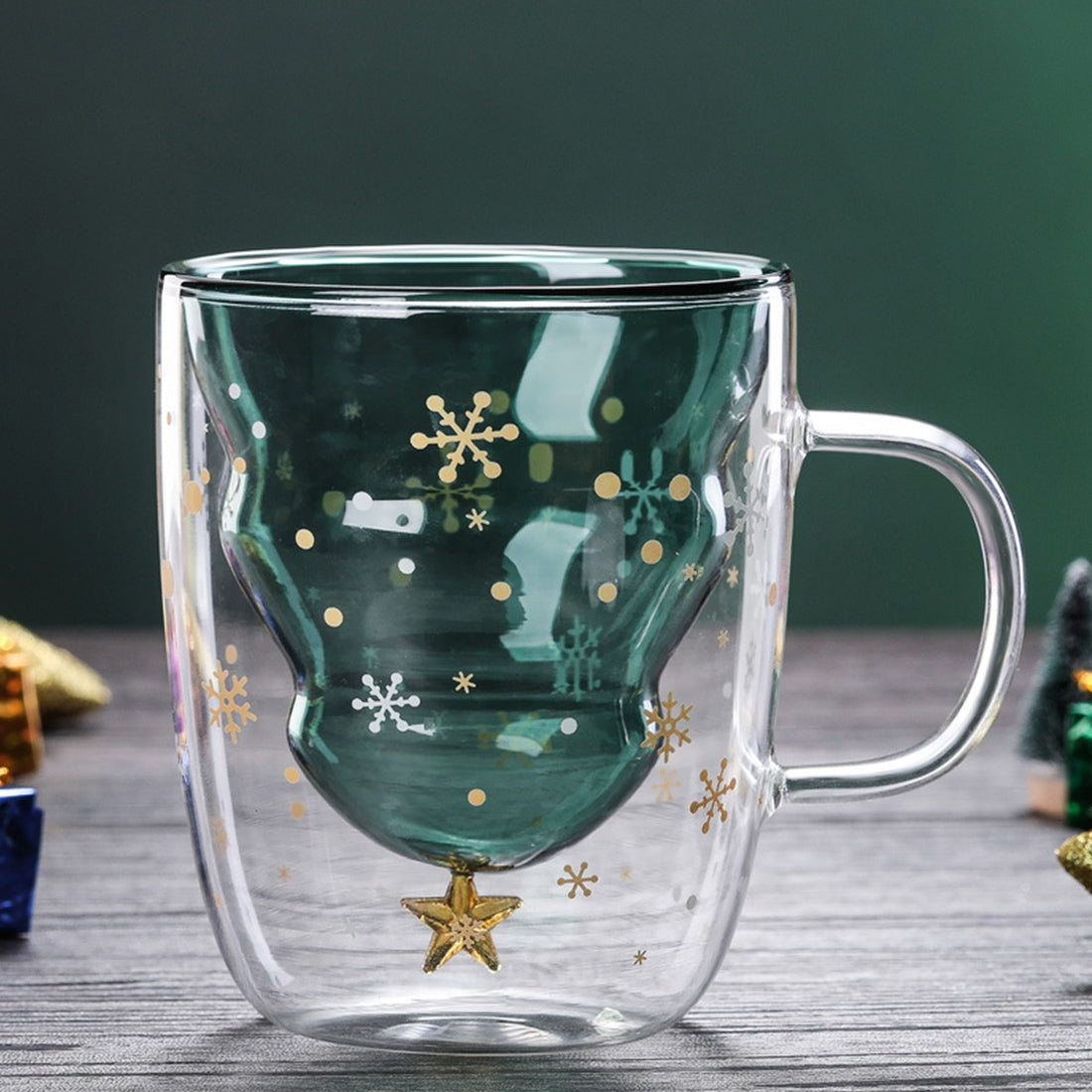 ELECTROPRIME 300ML Creative Double-Layer Glass Christmas Tree Star Water Cup