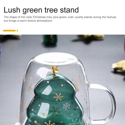 ELECTROPRIME 300ML Creative Double-Layer Glass Christmas Tree Star Water Cup