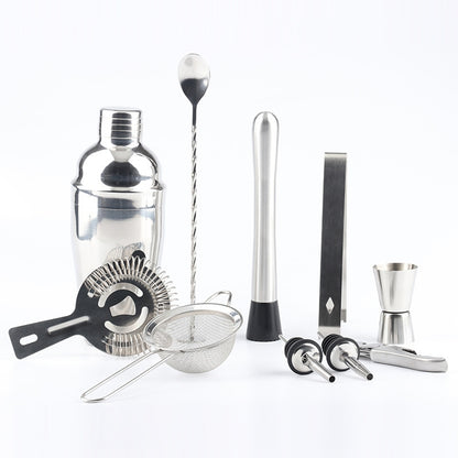 ELECTROPRIME 11 in 1 Stainless Steel Cocktail Shaker Tools Set with Wooden Mount, Capacity: 350ml
