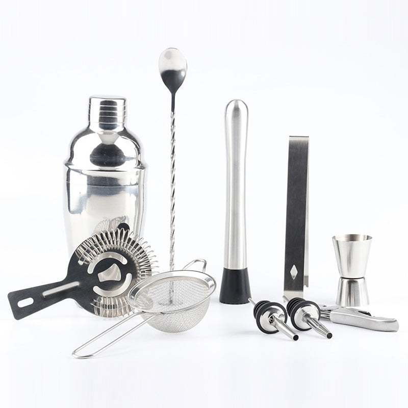 ELECTROPRIME 11 in 1 Stainless Steel Cocktail Shaker Tools Set with Wooden Mount, Capacity: 550ml