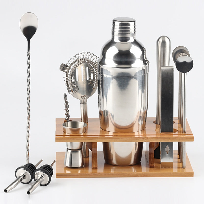 ELECTROPRIME 14 in 1 Stainless Steel Cocktail Shaker Tools Set with Bamboo Mount, Capacity: 750ml
