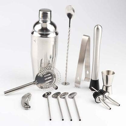ELECTROPRIME 14 in 1 Stainless Steel Cocktail Shaker Tools Set with Bamboo Mount, Capacity: 750ml