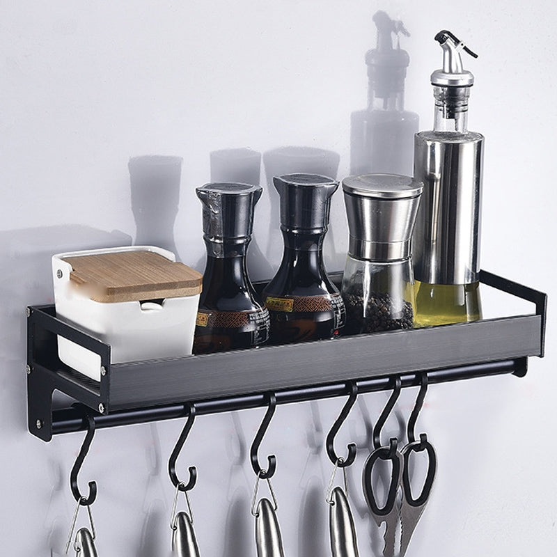 ELECTROPRIME 40cm 6 Hooks Kitchen Multi-function Wall Hanging Holder Seasoning Storage Rack (Black)