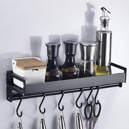 ELECTROPRIME 40cm 6 Hooks Kitchen Multi-function Wall Hanging Holder Seasoning Storage Rack (Black)