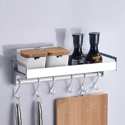 ELECTROPRIME 40cm 6 Hooks Kitchen Multi-function Wall Hanging Holder Seasoning Storage Rack (Silver)
