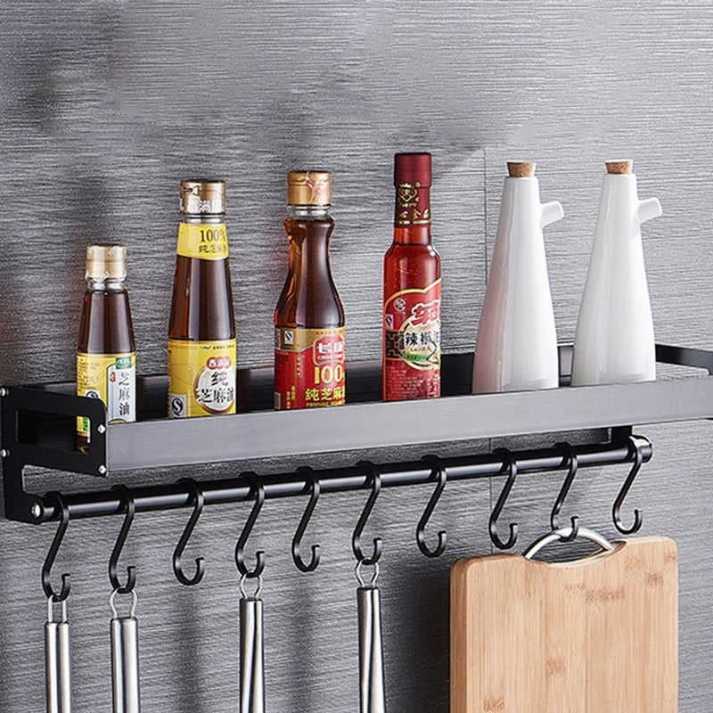 ELECTROPRIME 80cm 10 Hooks Kitchen Multi-function Wall Hanging Holder Seasoning Storage Rack(Black)