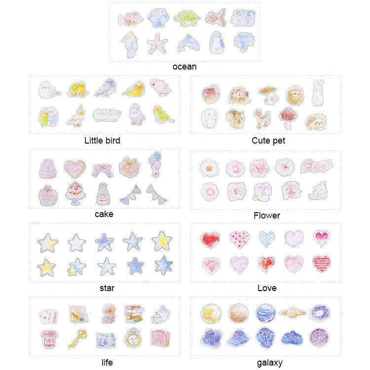 ELECTROPRIME 10 Packs Creative Waterproof PVC Sticker DIY Album Diary Watercolor Decorative Sticker, Random Delivery