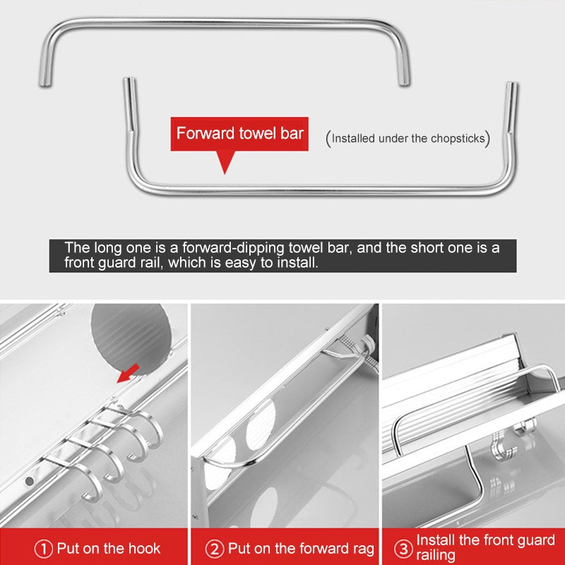 ELECTROPRIME 60cm 2 Cups 10 Hooks Multi-function Kitchen Punching Wall-mounted Aluminum Edge Condiment Holder Storage Rack