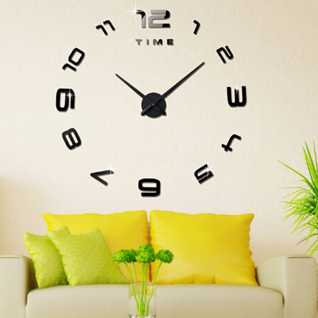ELECTROPRIME Bedroom Home Office Decoration Modern Frameless Large Number DIY 3D Mirror Wall Sticker Quiet Clock, Size: 100*100cm(Black)