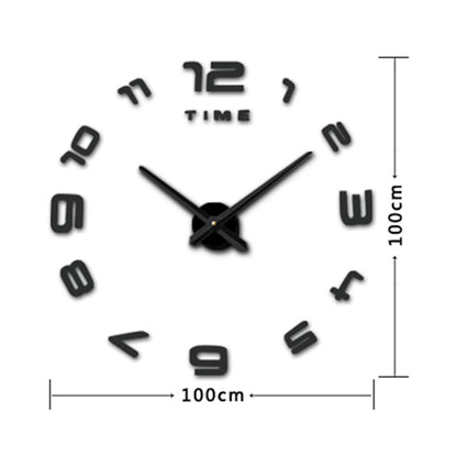 ELECTROPRIME Bedroom Home Office Decoration Modern Frameless Large Number DIY 3D Mirror Wall Sticker Quiet Clock, Size: 100*100cm(Black)