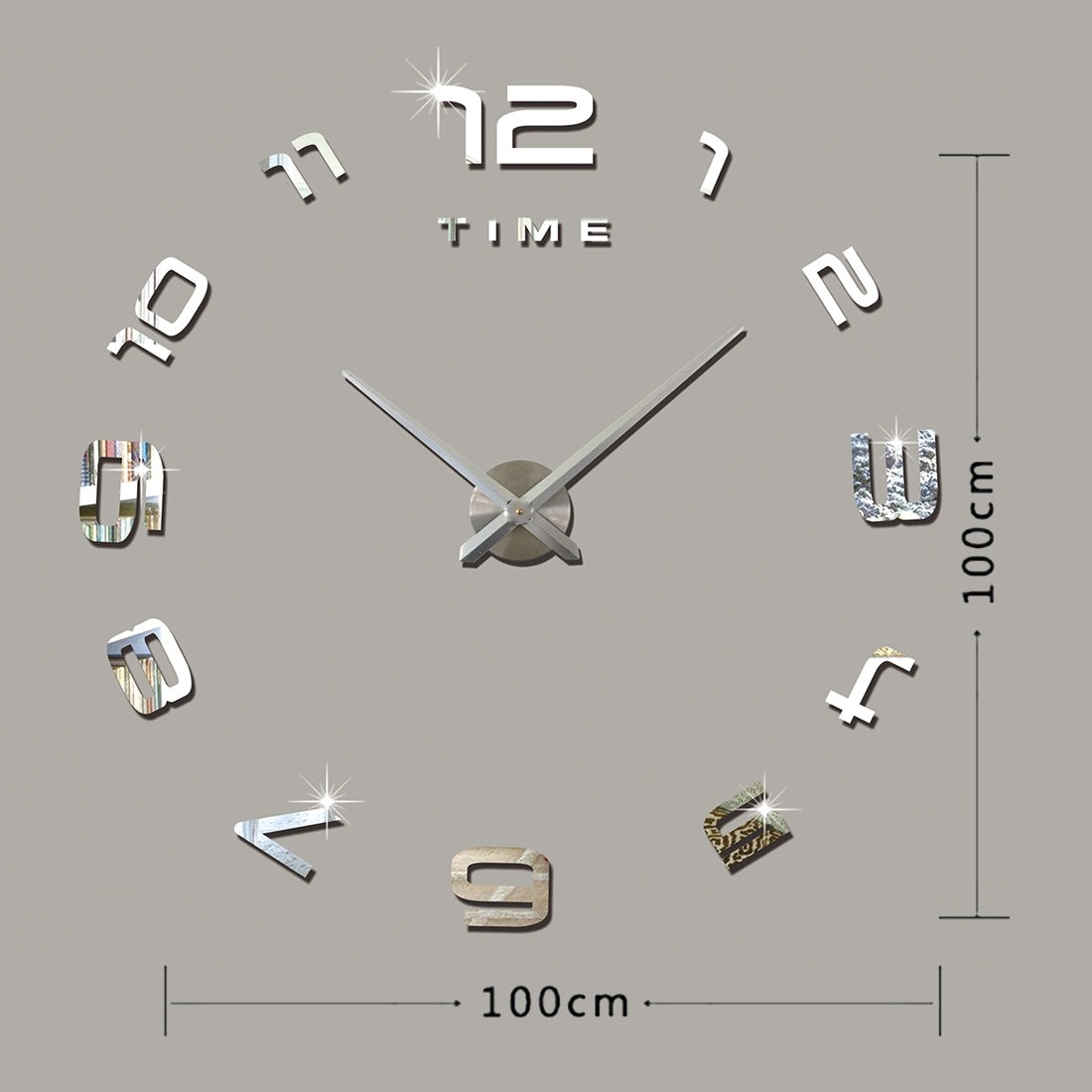 ELECTROPRIME Bedroom Home Office Decoration Modern Frameless Large Number DIY 3D Mirror Wall Sticker Quiet Clock, Size: 100*100cm(Silver)