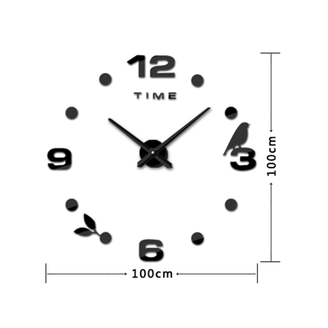 ELECTROPRIME Bedroom Home Office Decoration Frameless Large Size DIY 3D Mirror Surface Wall Stickers Quiet Clock, Size: 100*100cm(Black)
