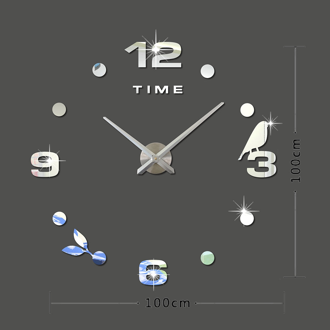 ELECTROPRIME Bedroom Home Office Decoration Frameless Large Size DIY 3D Mirror Surface Wall Stickers Quiet Clock, Size: 100*100cm(Silver)