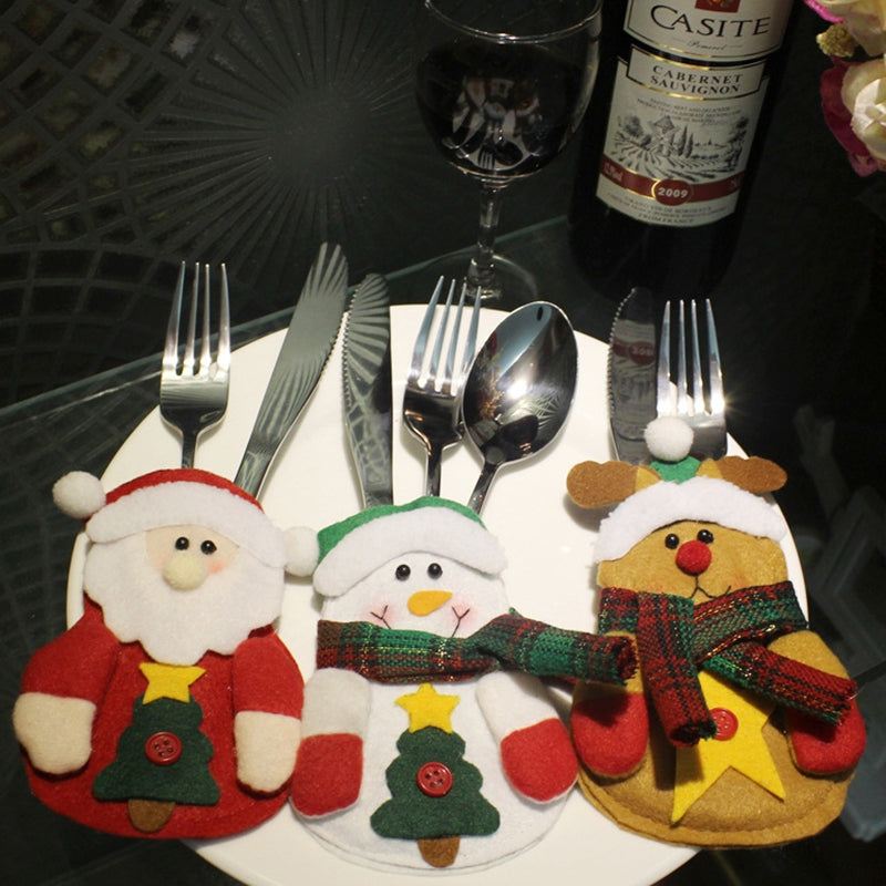 ELECTROPRIME 3 PCS 3 in 1 Christmas Decoration Gift Cutlery Holders Set, Random Style Delivery