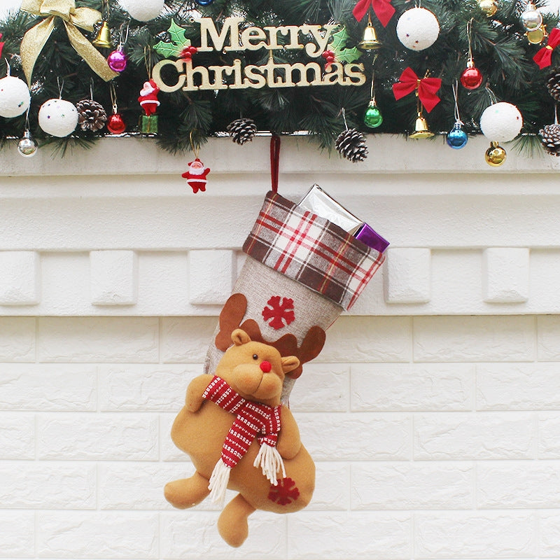 ELECTROPRIME Christmas Ornament Decoration Lattice Cloth Christmas Stocking Gift Bag Pendant
