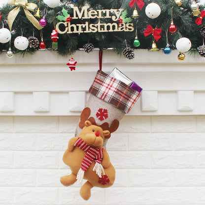 ELECTROPRIME Christmas Ornament Decoration Lattice Cloth Christmas Stocking Gift Bag Pendant
