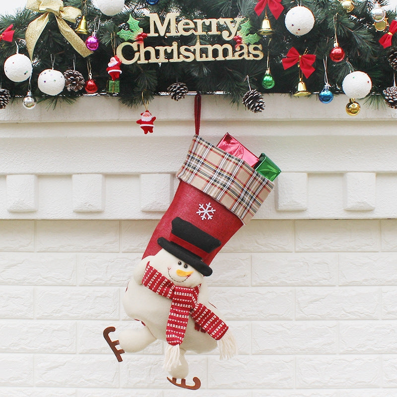 ELECTROPRIME Christmas Ornament Decoration Lattice Cloth Christmas Stocking Gift Bag Pendant