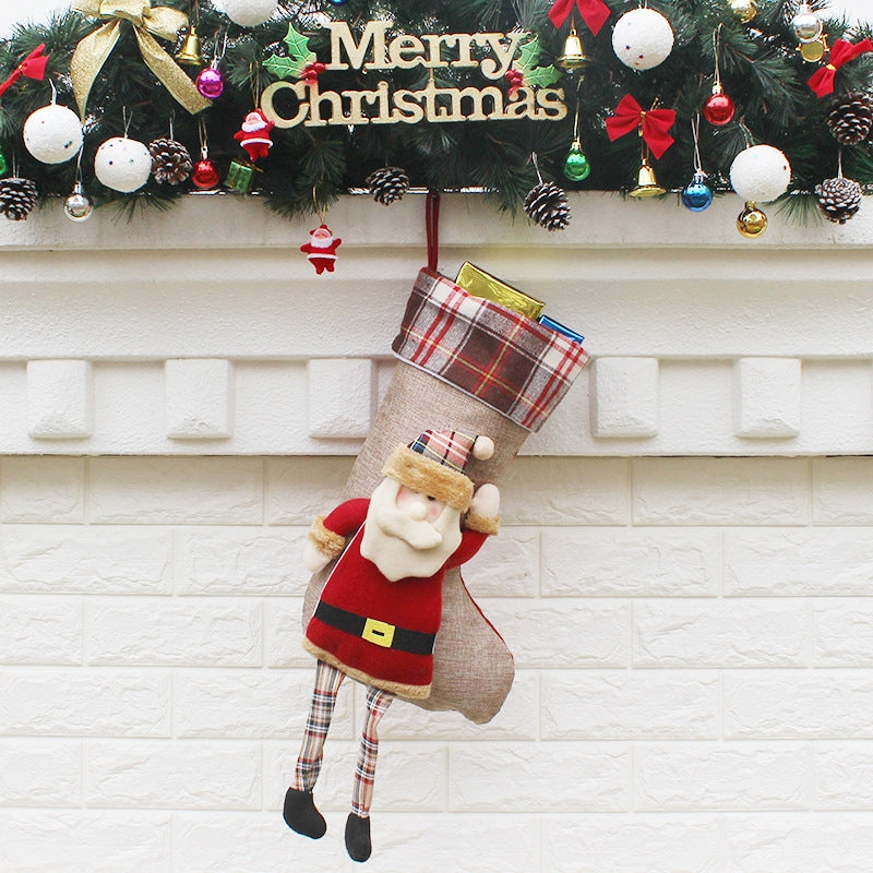 ELECTROPRIME Christmas Ornament Decoration Lattice Cloth Christmas Stocking Gift Bag Pendant