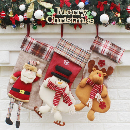 ELECTROPRIME Christmas Ornament Decoration Lattice Cloth Christmas Stocking Gift Bag Pendant
