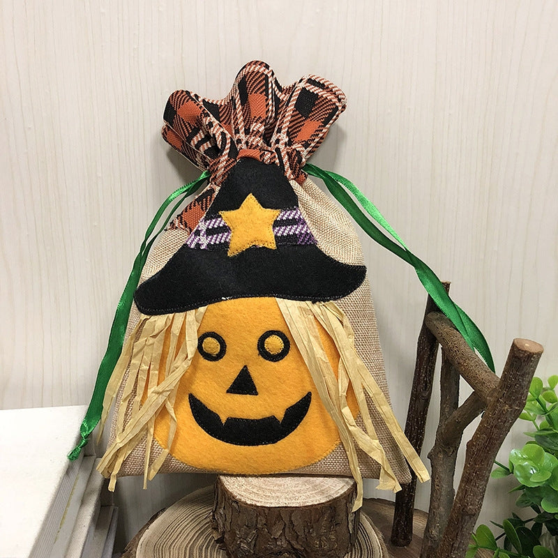 ELECTROPRIME Pumpkin Paragraph Halloween Decorations Creative Cartoon Candy Gifts Kids Drawstring Tote Bag
