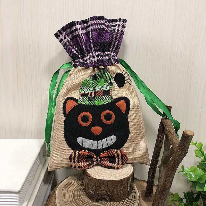 ELECTROPRIME Black Cat Pattern Halloween Decorations Creative Cartoon Candy Gifts Kids Drawstring Tote Bag