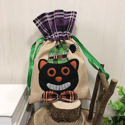 ELECTROPRIME Black Cat Pattern Halloween Decorations Creative Cartoon Candy Gifts Kids Drawstring Tote Bag