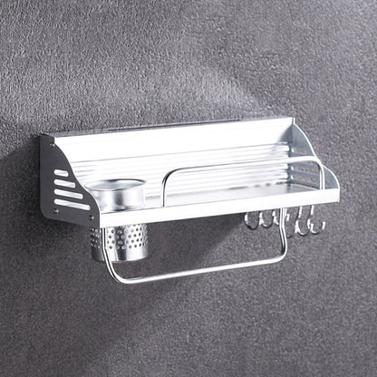 ELECTROPRIME 40cm 1 Cup 6 Hooks Multi-function Kitchen Punching-free Wall-mounted Plastic Edge Condiment Holder Storage Rack