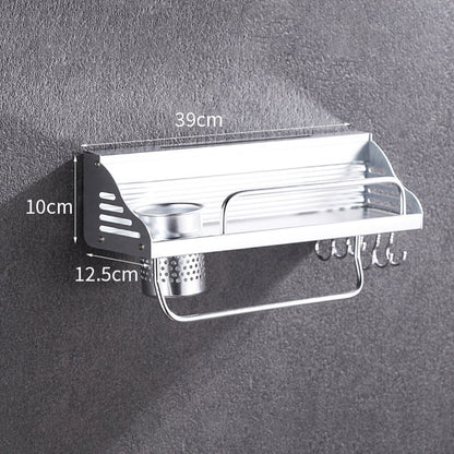 ELECTROPRIME 40cm 1 Cup 6 Hooks Multi-function Kitchen Punching-free Wall-mounted Plastic Edge Condiment Holder Storage Rack