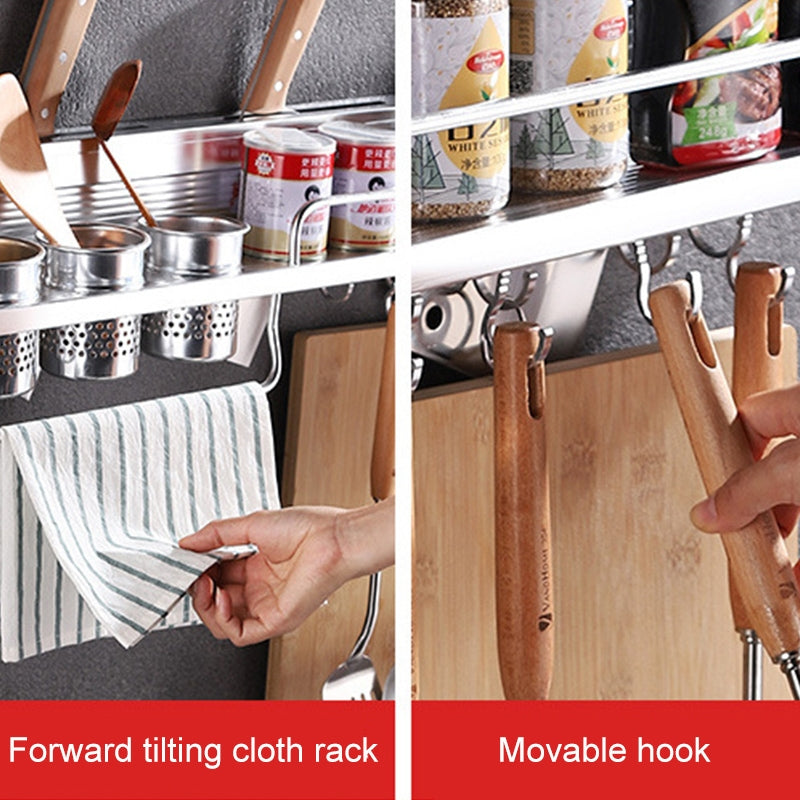 ELECTROPRIME 40cm 1 Cup 6 Hooks Multi-function Kitchen Punching-free Wall-mounted Plastic Edge Condiment Holder Storage Rack
