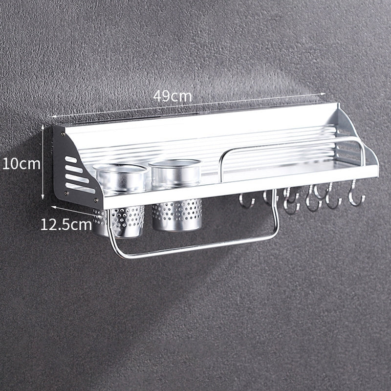 ELECTROPRIME 50cm 2 Cups 8 Hooks Multi-function Kitchen Punching-free Wall-mounted Aluminum Edge Condiment Holder Storage Rack