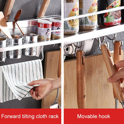 ELECTROPRIME 50cm 2 Cups 8 Hooks Multi-function Kitchen Punching-free Wall-mounted Aluminum Edge Condiment Holder Storage Rack