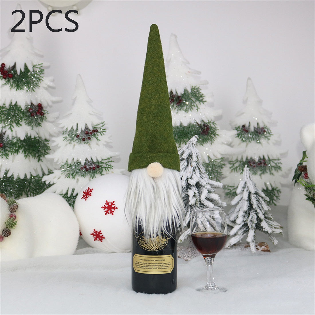 ELECTROPRIME 2 PCS CX20214 Faceless Doll Wine Bottle Bag Christmas  Decoration(Green)
