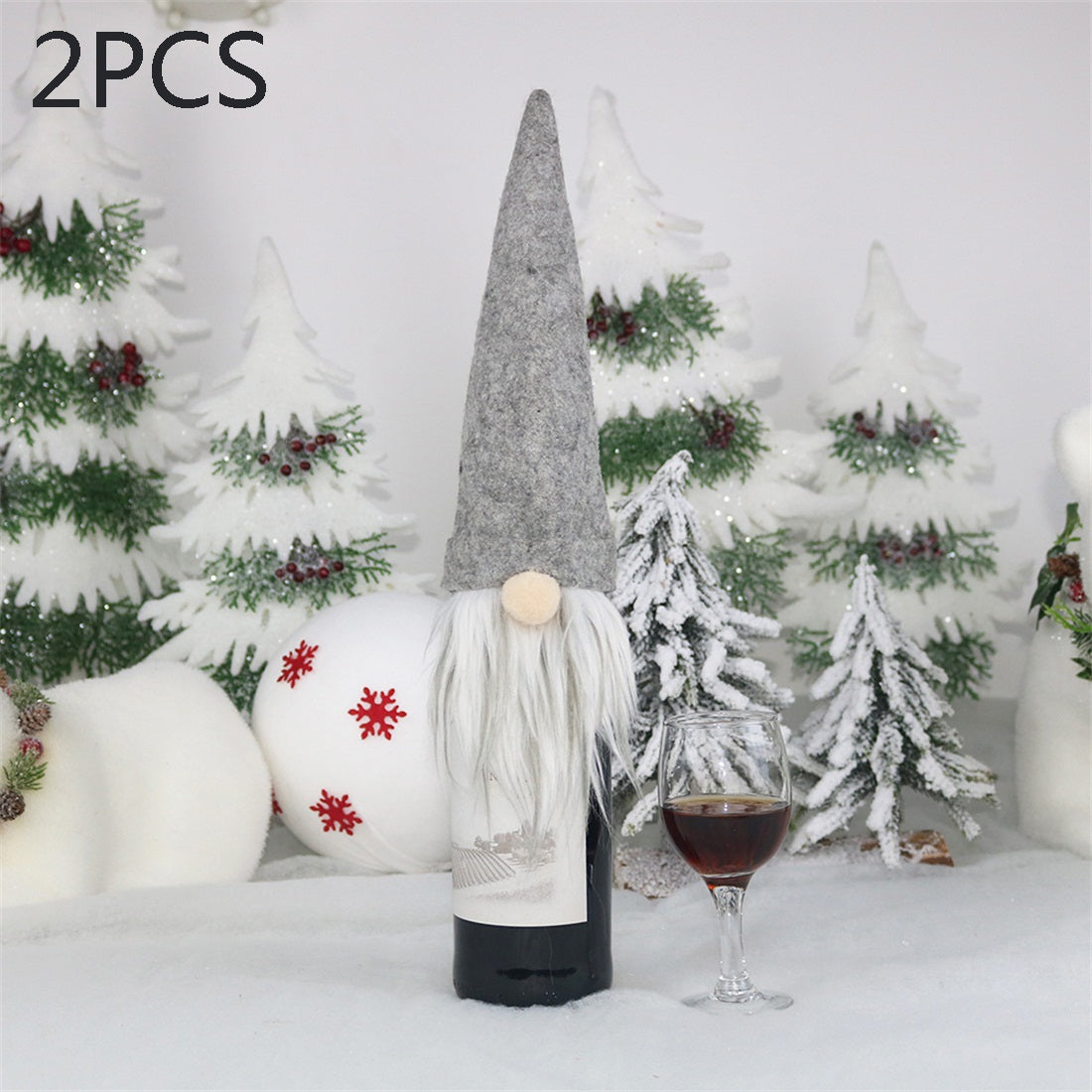 ELECTROPRIME 2 PCS CX20214 Faceless Doll Wine Bottle Bag Christmas  Decoration(Grey)