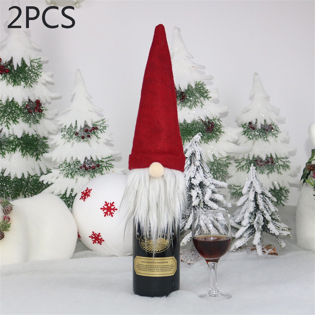 ELECTROPRIME 2 PCS CX20214 Faceless Doll Wine Bottle Bag Christmas  Decoration(Red)