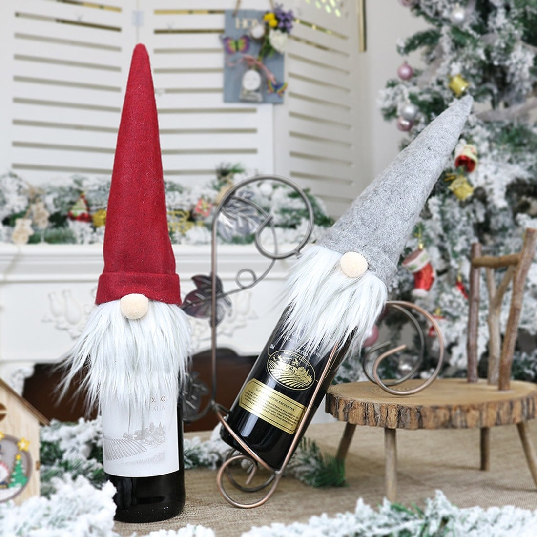 ELECTROPRIME 2 PCS CX20214 Faceless Doll Wine Bottle Bag Christmas  Decoration(Red)