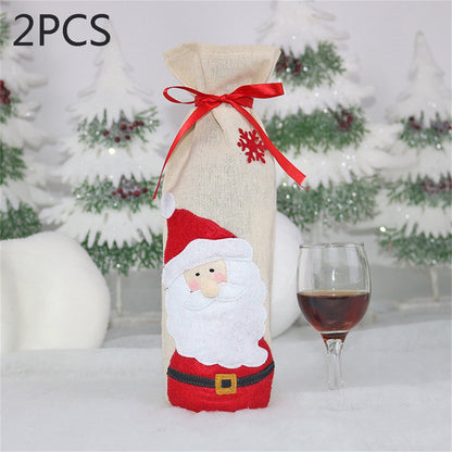 ELECTROPRIME 2 PCS CX20215 Santa Claus Pattern Wine Bottle Bag Christmas Decoration