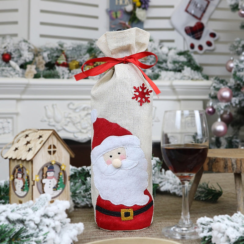 ELECTROPRIME 2 PCS CX20215 Santa Claus Pattern Wine Bottle Bag Christmas Decoration
