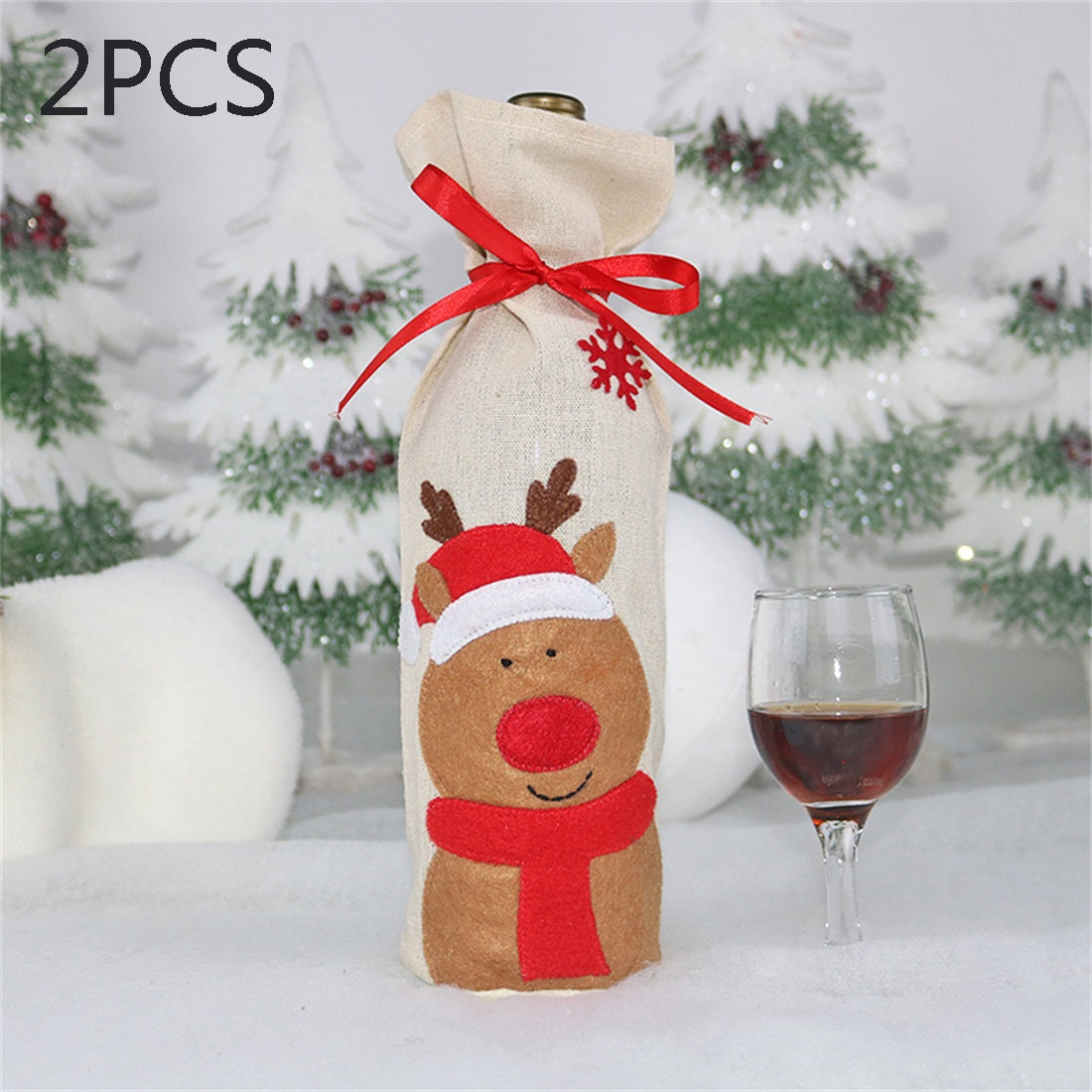 ELECTROPRIME 2 PCS CX20215 Elk Pattern Wine Bottle Bag Christmas Decoration