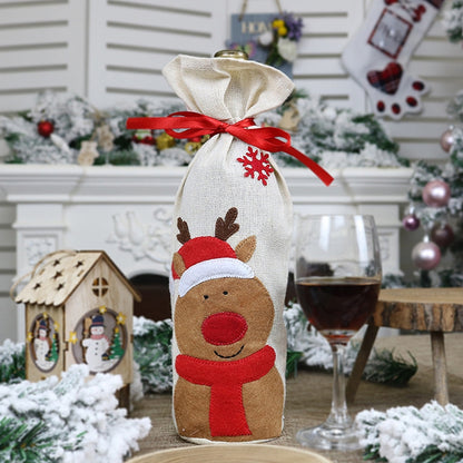 ELECTROPRIME 2 PCS CX20215 Elk Pattern Wine Bottle Bag Christmas Decoration