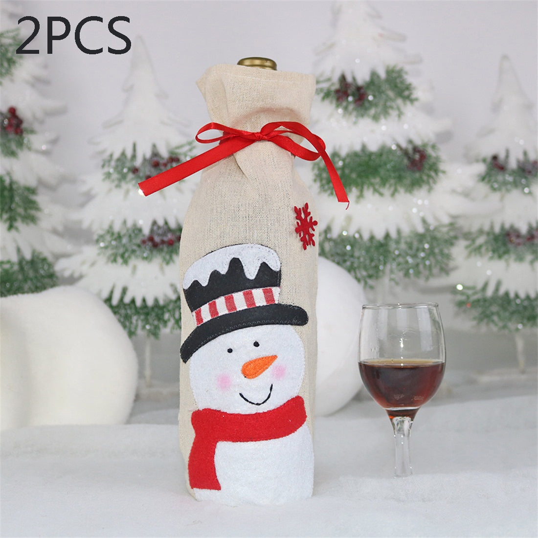 ELECTROPRIME 2 PCS CX20215 Snowman Pattern Wine Bottle Bag Christmas Decoration
