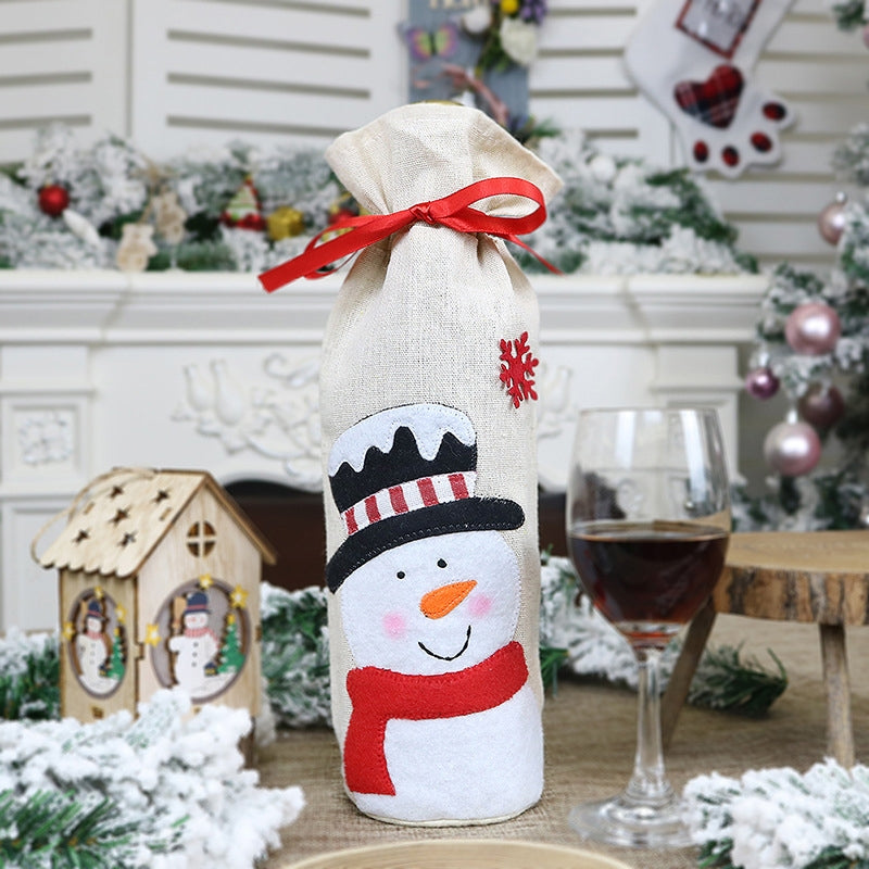 ELECTROPRIME 2 PCS CX20215 Snowman Pattern Wine Bottle Bag Christmas Decoration