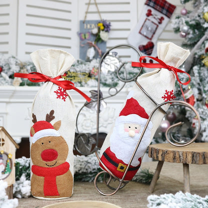 ELECTROPRIME 2 PCS CX20215 Snowman Pattern Wine Bottle Bag Christmas Decoration