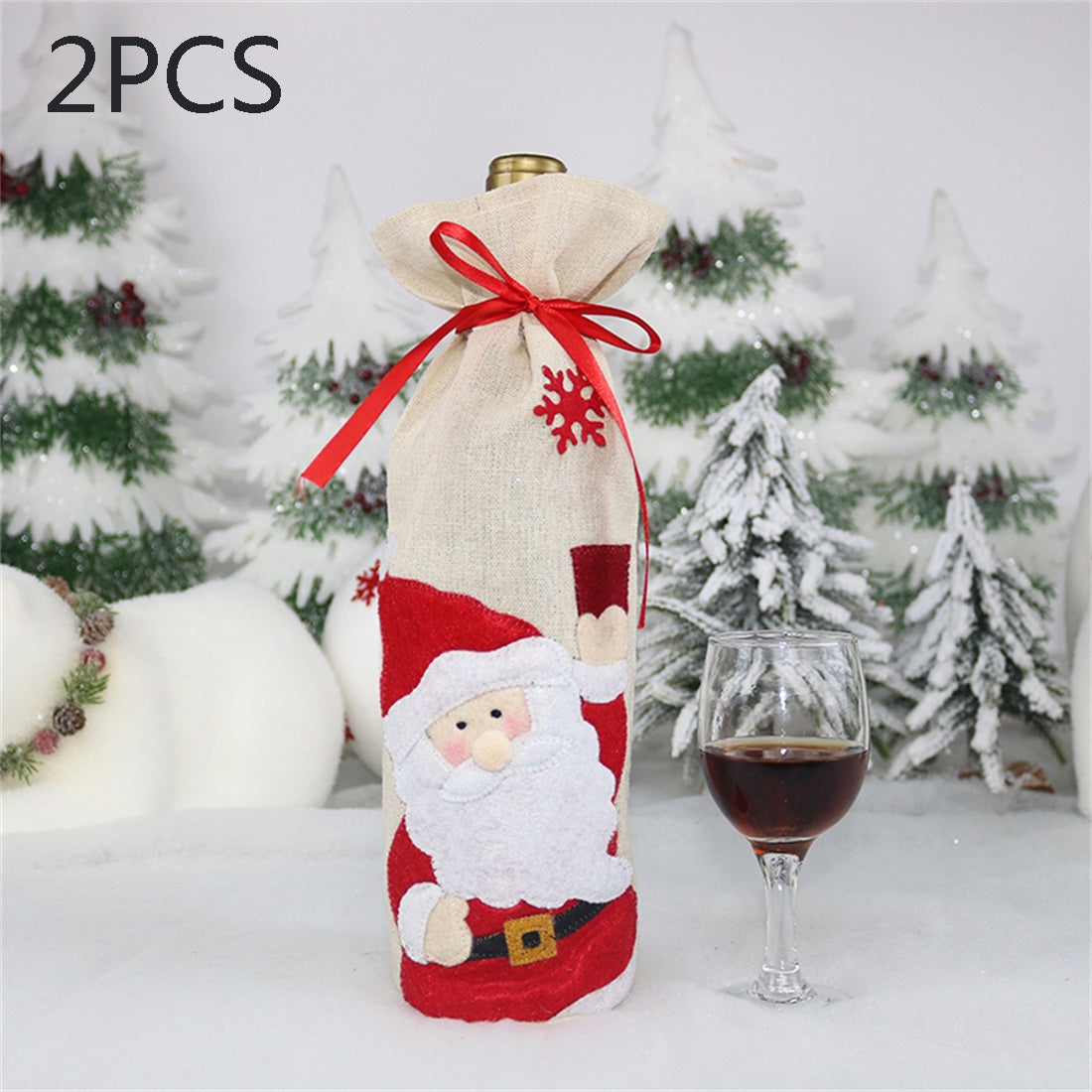 ELECTROPRIME 2 PCS CX20216 Santa Claus Pattern Wine Bottle Bag Christmas Decoration