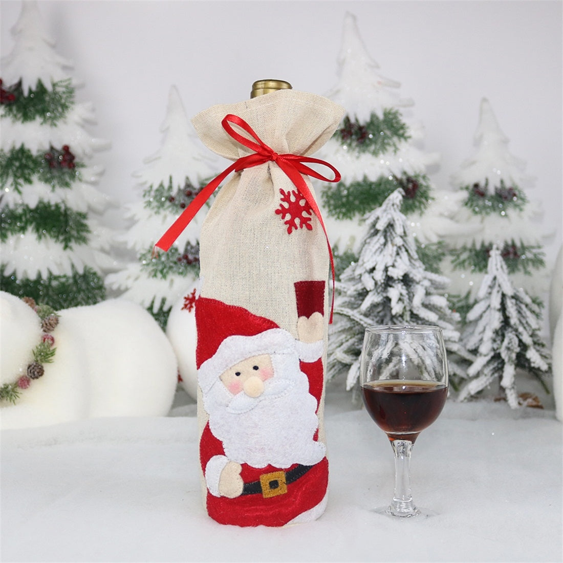 ELECTROPRIME 2 PCS CX20216 Santa Claus Pattern Wine Bottle Bag Christmas Decoration