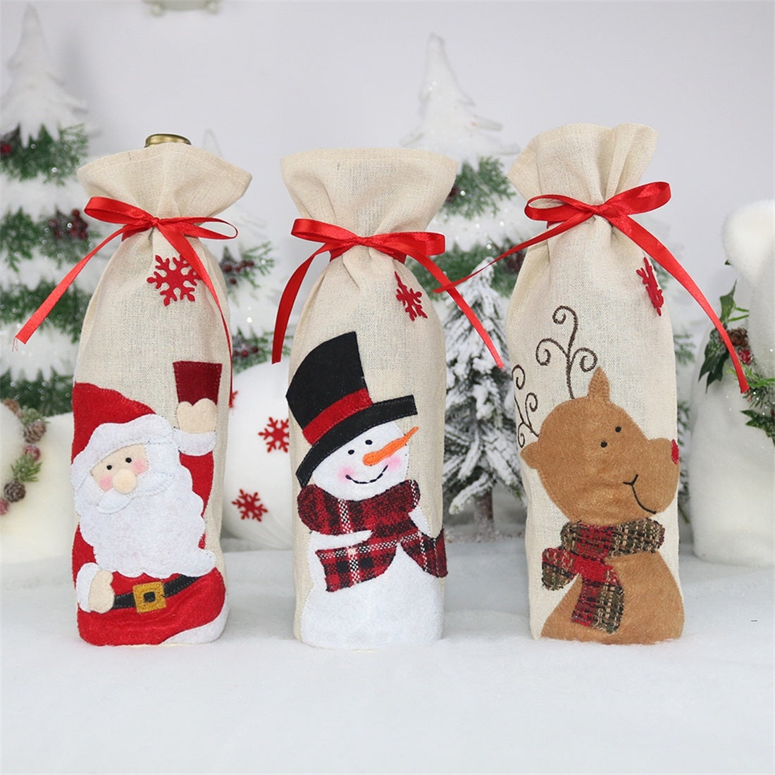 ELECTROPRIME 2 PCS CX20216 Santa Claus Pattern Wine Bottle Bag Christmas Decoration